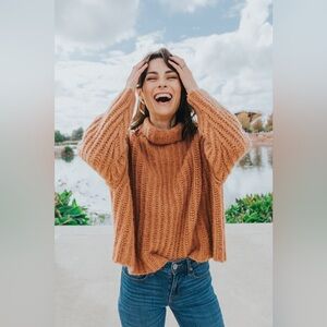 Free People Fluffy Fox Papaya Oversized Turtleneck Sweater Size XS